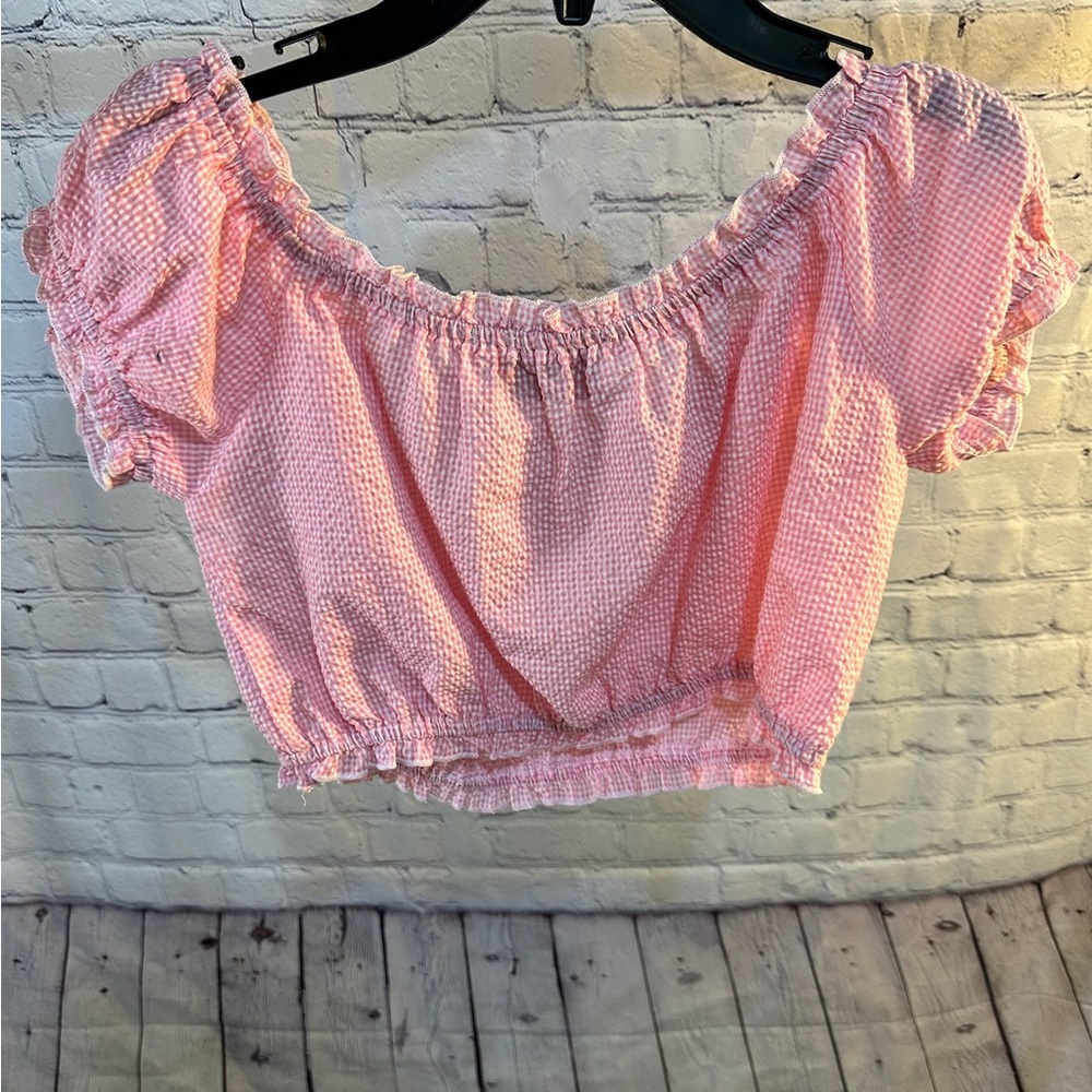 Pink Gingham Off-Shoulder Top